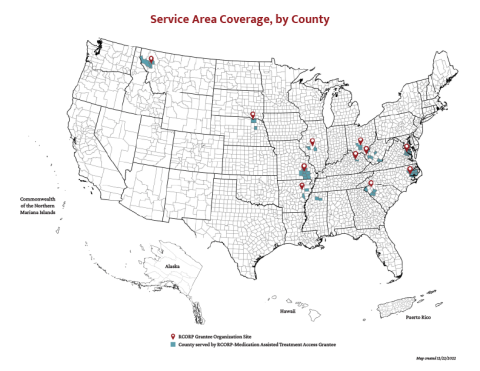 Map of FY22 MAT Access I Grantees