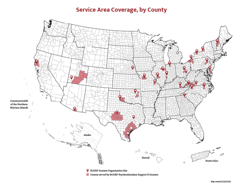 Map of FY22 Psychostimulant Support II Grantees