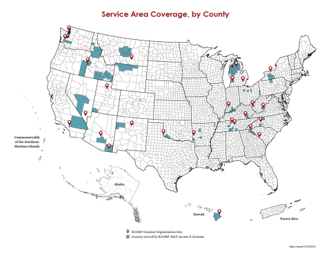 Map of FY23 MAT Access II Grantees